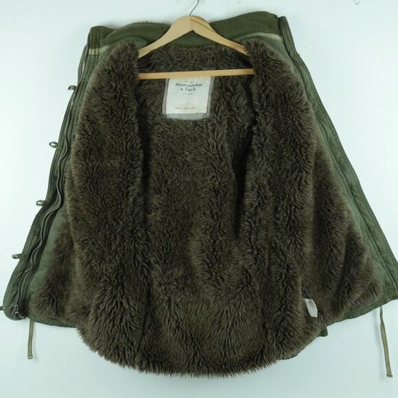 Abercrombie & Fitch Small Parka Fur Lined Y2K Vintage Military Green Distressed - Picture 7 of 16